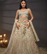 Sea green Net Multi Sequins with heavy Zarkan embroidery Lehenga choli & Dupatta