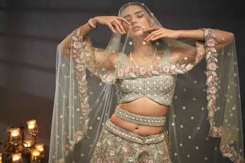 Sea green Net Multi Sequins with heavy Zarkan embroidery Lehenga choli & Dupatta 4