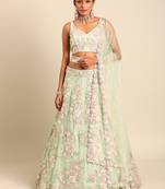 Lime Green Net Sequins with heavy Zarkan embroidery Semi-Stitched Lehenga choli & Dupatta