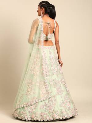 Lime Green Net Sequins with heavy Zarkan embroidery Semi-Stitched Lehenga choli & Dupatta 4