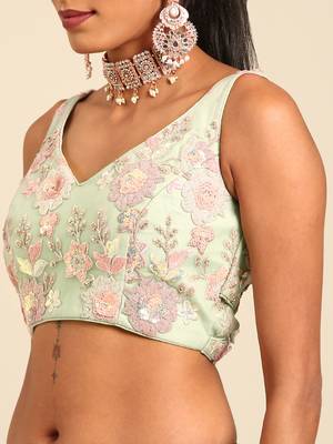 Lime Green Net Sequins with heavy Zarkan embroidery Semi-Stitched Lehenga choli & Dupatta 7
