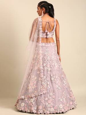 Mauve Net Sequins with heavy Zarkan embroidery Semi-Stitched Lehenga choli & Dupatta 4