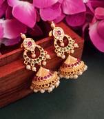 Gold toned kemp jhumka jhumki earrings ruby emerald