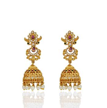 Gold toned cz long jhumka jhumki earrings 1