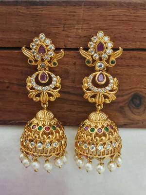 Gold toned cz long jhumka jhumki earrings 2