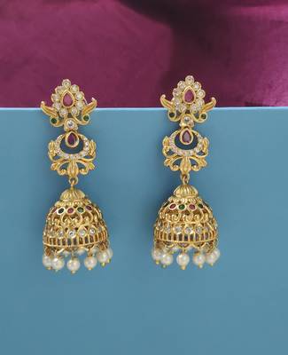 Gold toned cz long jhumka jhumki earrings 3