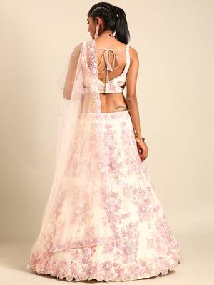 Cream Net Sequins with heavy Zarkan embroidery Semi-Stitched Lehenga choli & Dupatta 4