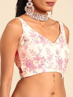 Cream Net Sequins with heavy Zarkan embroidery Semi-Stitched Lehenga choli & Dupatta 8