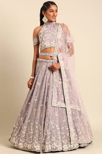 Mauve Pure Georgette Sequins with heavy Zarkan embroidery Semi-Stitched Lehenga choli & Dupatta