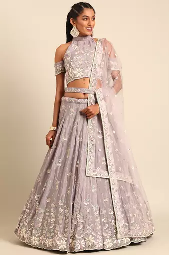 Mauve Pure Georgette Sequins with heavy Zarkan embroidery Semi-Stitched Lehenga choli & Dupatta