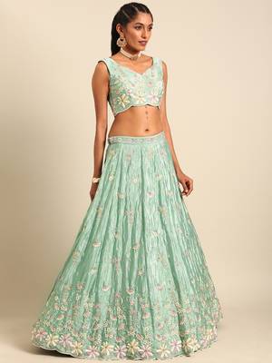 seagreen Pure Georgette Sequins with heavy Zarkan embroidery Semi-Stitched Lehenga choli & Dupatta 2