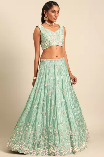 seagreen Pure Georgette Sequins with heavy Zarkan embroidery Semi-Stitched Lehenga choli & Dupatta