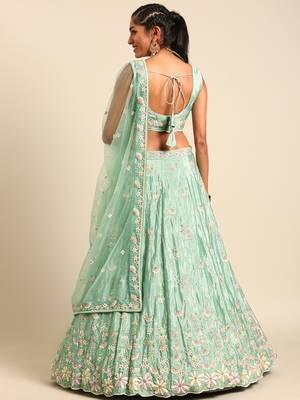 seagreen Pure Georgette Sequins with heavy Zarkan embroidery Semi-Stitched Lehenga choli & Dupatta 3
