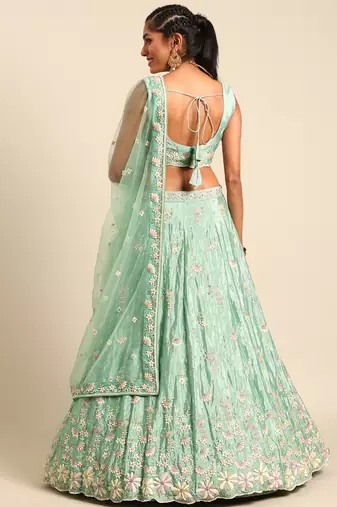 seagreen Pure Georgette Sequins with heavy Zarkan embroidery Semi-Stitched Lehenga choli & Dupatta