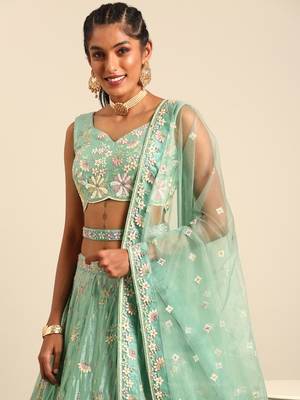 seagreen Pure Georgette Sequins with heavy Zarkan embroidery Semi-Stitched Lehenga choli & Dupatta 4