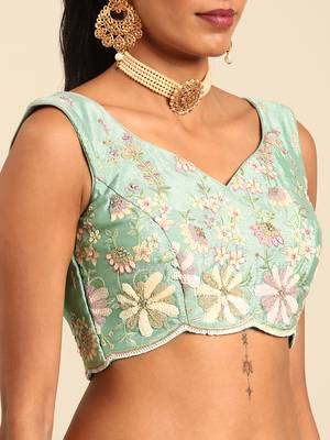 seagreen Pure Georgette Sequins with heavy Zarkan embroidery Semi-Stitched Lehenga choli & Dupatta 6