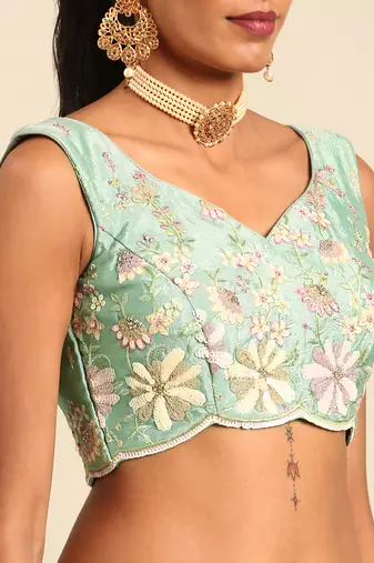 seagreen Pure Georgette Sequins with heavy Zarkan embroidery Semi-Stitched Lehenga choli & Dupatta