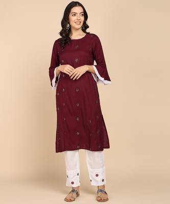 Vahson women pure cotton kurta pant set maroon 1