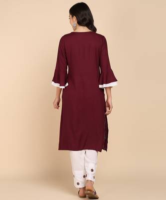 Vahson women pure cotton kurta pant set maroon 2