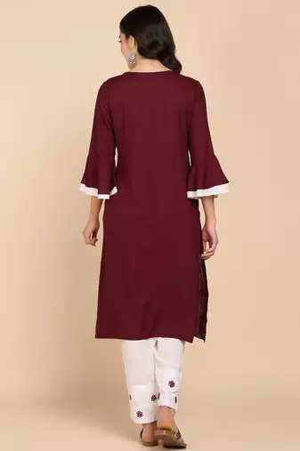 Vahson women pure cotton kurta pant set maroon