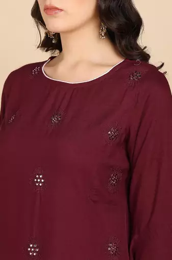Vahson women pure cotton kurta pant set maroon