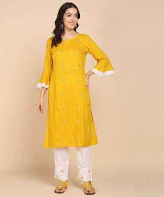 Vahson women pure cotton kurta pant set yellow 1
