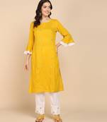 Vahson women pure cotton kurta pant set yellow