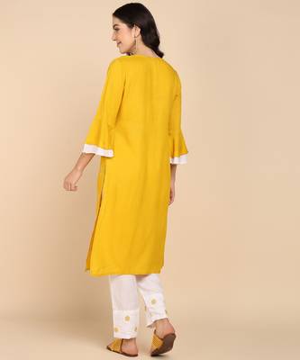 Vahson women pure cotton kurta pant set yellow 2