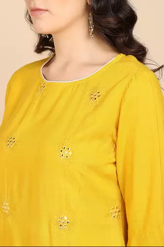 Vahson women pure cotton kurta pant set yellow