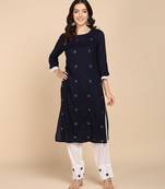 Vahson women pure cotton kurta pant set blue