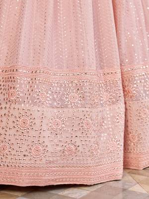 PINK SEQUINS THREAD & ZARI EMBROIDERED GEORGETTE DESIGNER WEDDING & PARTY WEAR FESTIVAL SEMI STITCHED LEHENGA 7