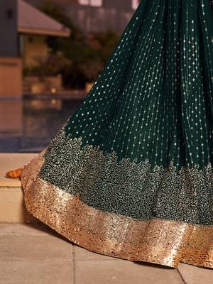 GREEN SEQUINS THREAD & ZARI EMBROIDERED GEORGETTE DESIGNER WEDDING & PARTY WEAR FESTIVAL SEMI STITCHED LEHENGA 7