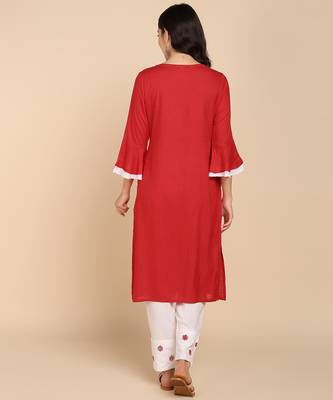 Vahson women pure cotton kurta pant set red 2