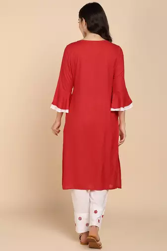 Vahson women pure cotton kurta pant set red