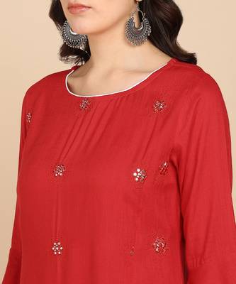 Vahson women pure cotton kurta pant set red 3