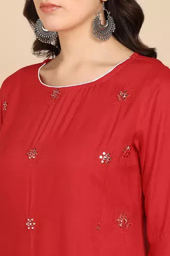 Vahson women pure cotton kurta pant set red