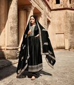 Black Embroidered Art Silk  Anarkali Suit Free size full stitched Up To 42" Size