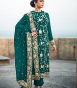 Teal Green Embroidered Organza   Straight Suit Free size full stitched Up To 42" Size