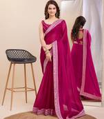 Pink burbarry silk saree with work blouse piece