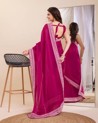 Pink burbarry silk saree with work blouse piece 3