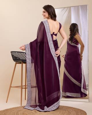 Purple  burbarry silk saree with work blouse piece 3