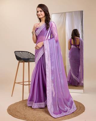 Lavander  burbarry silk saree with work blouse piece 2