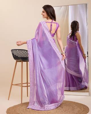 Lavander  burbarry silk saree with work blouse piece 3