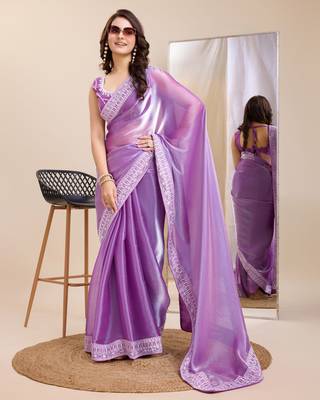 Lavander  burbarry silk saree with work blouse piece 4