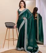 Green burbarry silk saree with work blouse piece