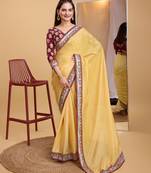 Yellow  soft organza  saree with work blouse  piece