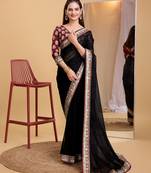 Black soft organza  saree with work blouse  piece