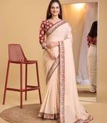 Chikoo  soft organza  saree with work blouse  piece