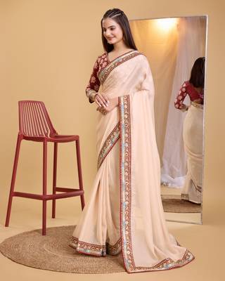Chikoo  soft organza  saree with work blouse  piece 2