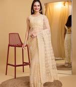 Chikoo  soft net sarree with plain blouse piece